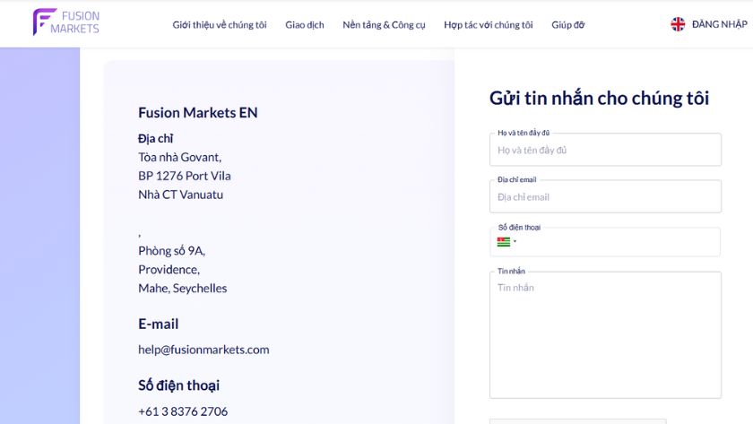 Chăm sóc khách hàng Fusion Markets