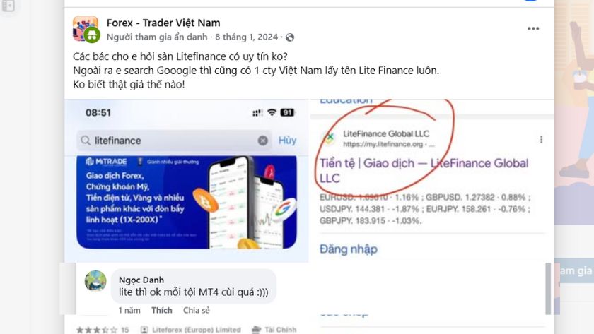 Đánh giá KH về LiteFinance trên FB