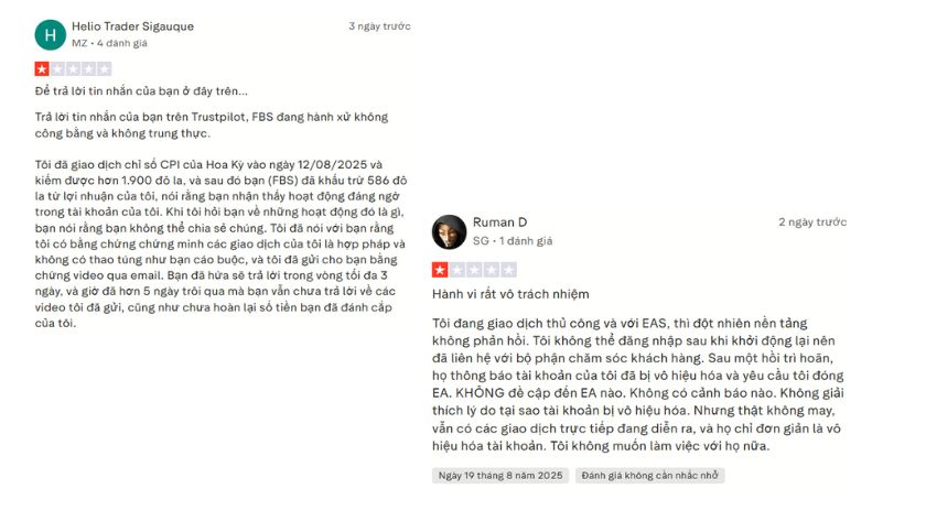 Feedback từ khách hàng FBS trên Trustpilot