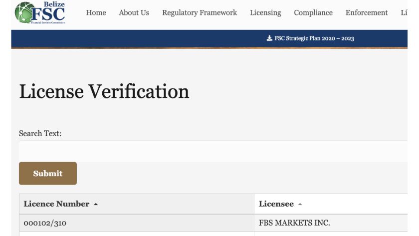Giấy phép sàn FBS
