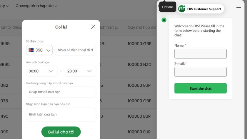 Hỗ trợ khách hàng của FBS