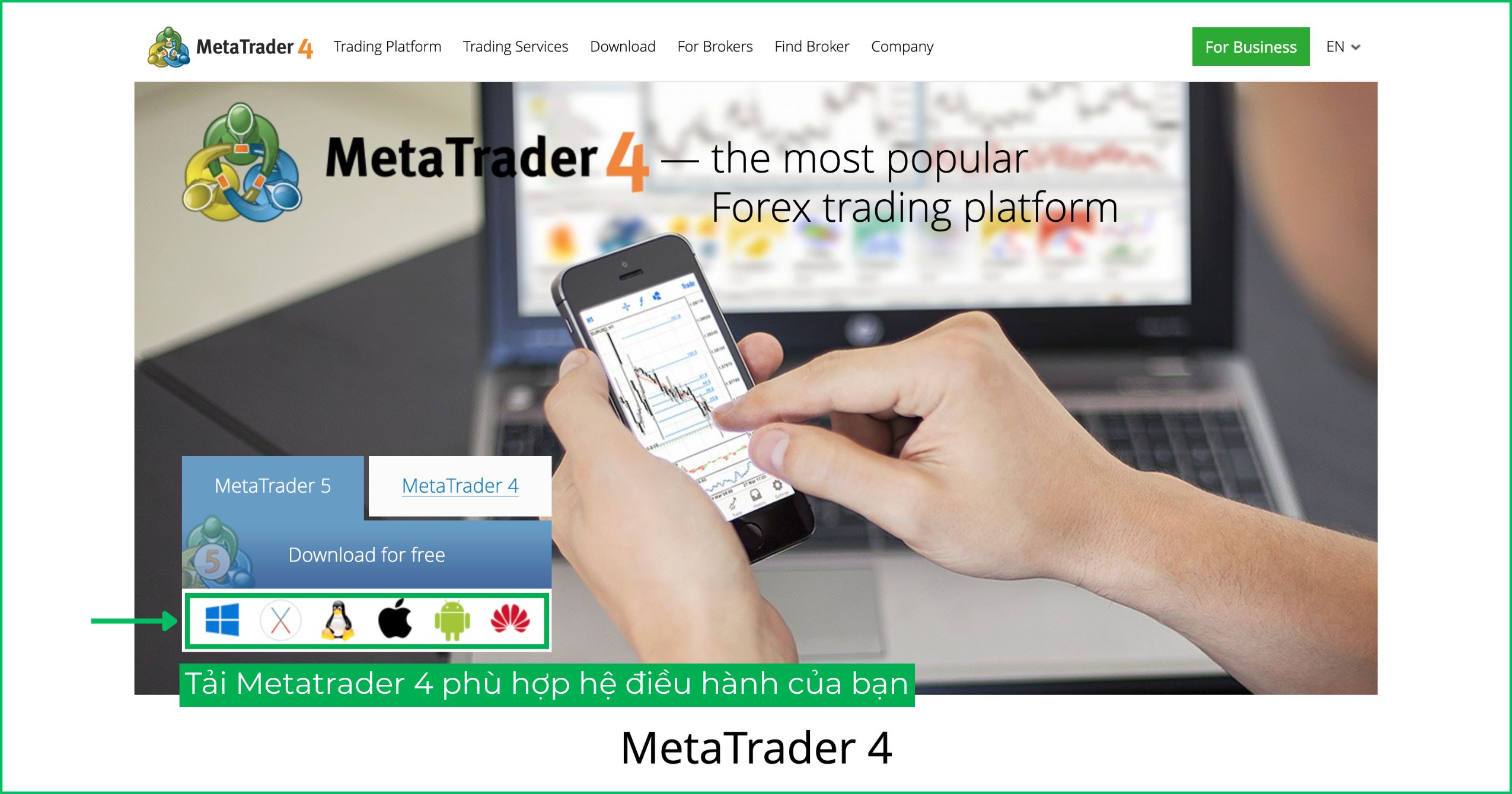 Vào trang web chính thức của Metatrader 4 để tải phù hợp với hệ điều hành