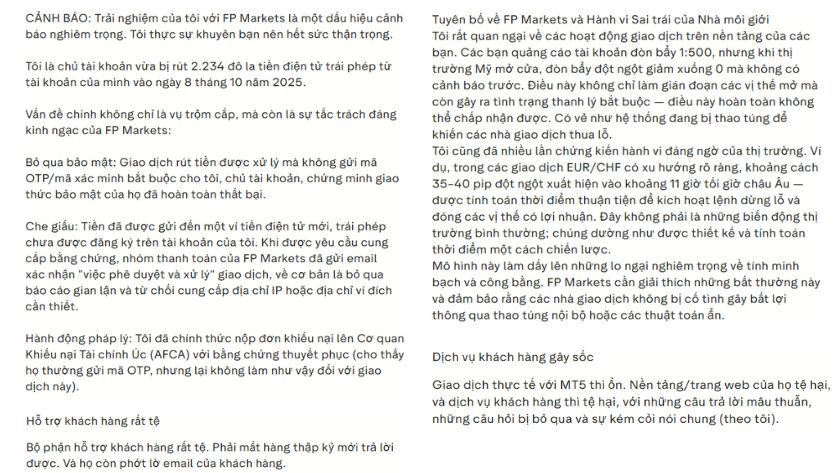 Đánh giá của Trader về FP Markets