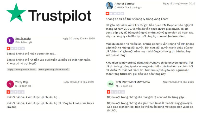 Đánh giá của trader trên Trustpilot  về sàn HFM