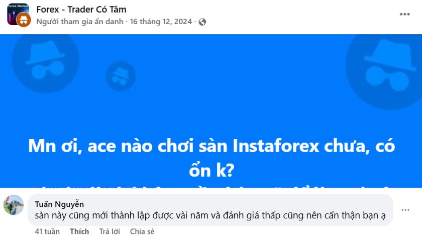 Đánh giá từ người dùng FB về InstaForex