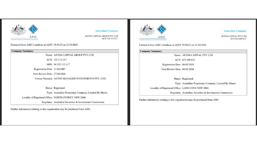 Giấy phép ASIC của AETOS