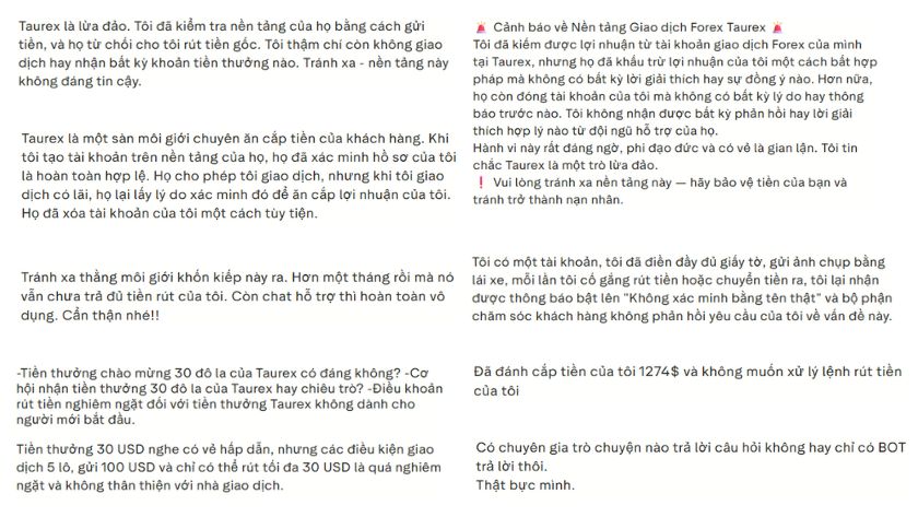 Một vài đánh giá của trader về Taurex