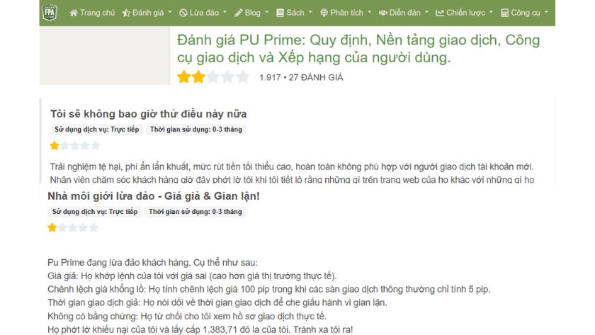 Một vài đánh giá của trader về sàn PU Prime trên Forex Peace Amy