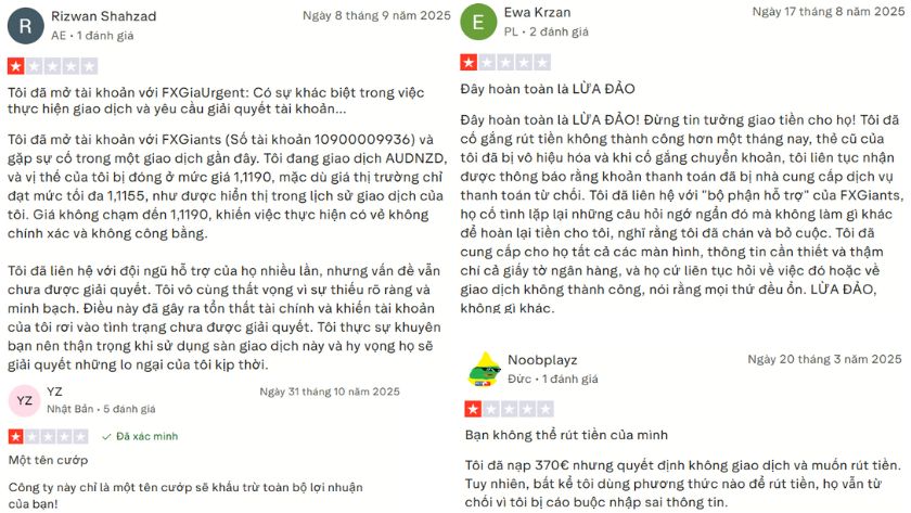 CSKH kém và không thể rút tiền là những điều mà rất nhiều trader gặp phải tại FXGiants