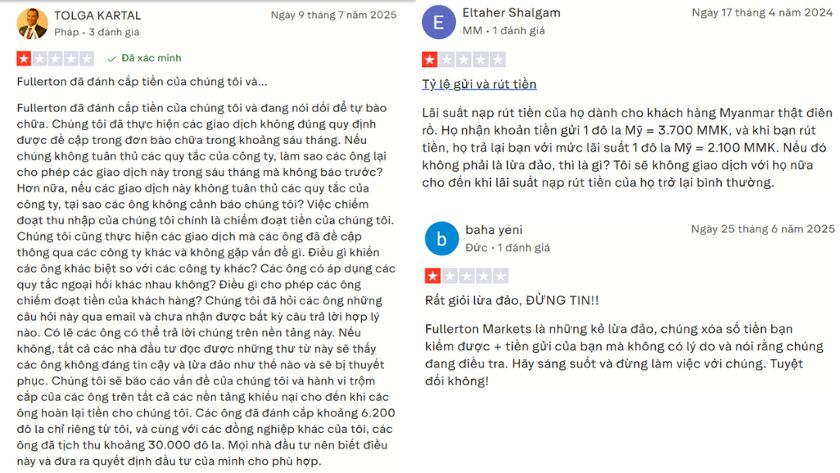 Các phản hồi của trader về Fullerton trên Trustpilot