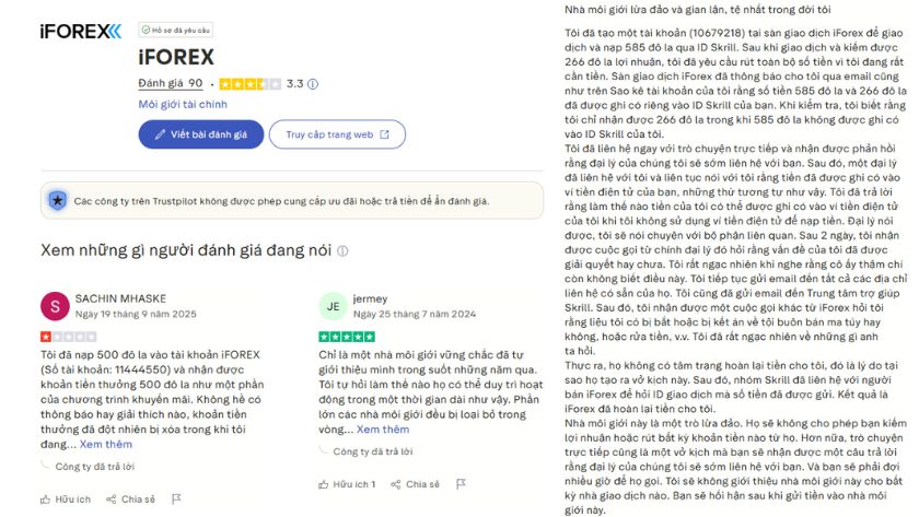 Đánh giá của người dùng về iFOREX trên Trustpilot