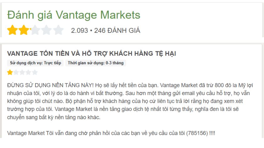 Đánh giá của trader về Vantage Markets trên Forex Peace Amy