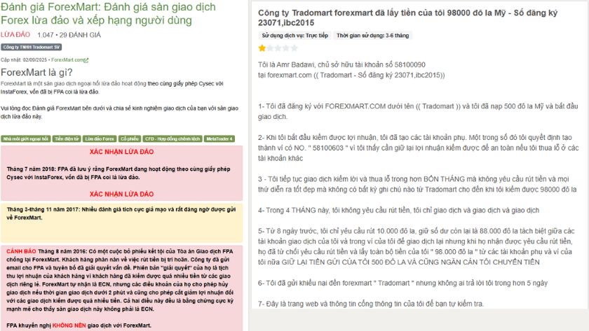 ForexMart bị gắn nhãn scam trên FPA và nhận về hàng loạt phản hồi tiêu cực