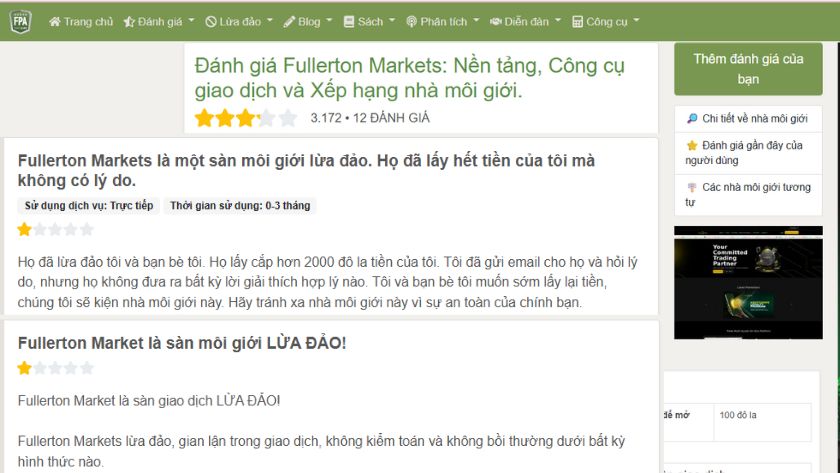 Fullerton Markets nhận về khá nhiều phản hồi tiêu cực từ người dùng