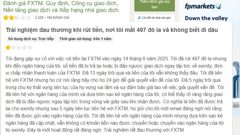 Không thể rút tiền ở FXTM - Một trader chia sẻ tại FPA