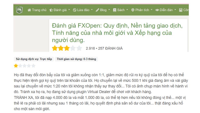 Một trader bày tỏ thất vọng về FXOpen trên Forex Peace Amy