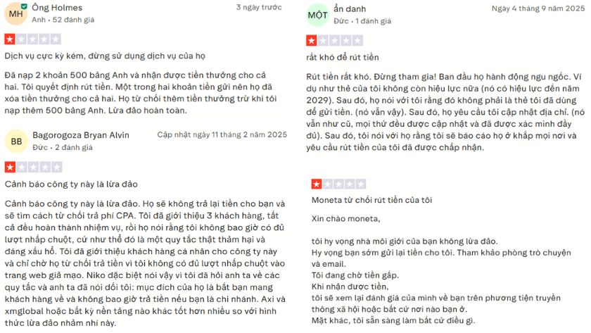 Những phản ánh của trader về Moneta Markets