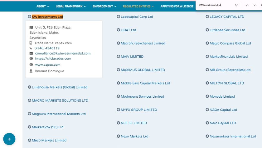 Thông tin giấy phép FSA của CAPEX