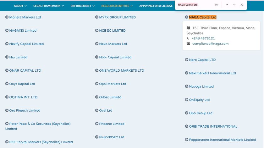 Thông tin giấy phép FSA của NAGA