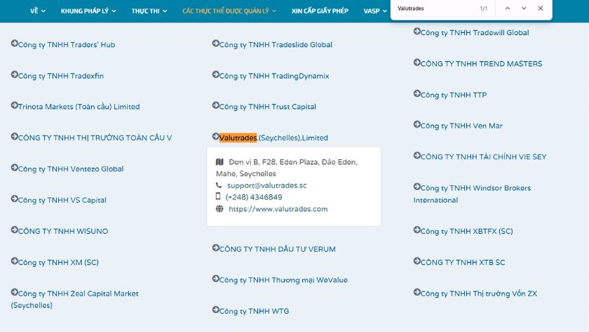 Thông tin giấy phép FSA của Valutrades
