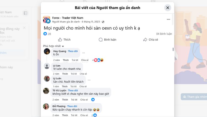 Trader Việt đồng loạt phản hồi sàn OEXN không ổn