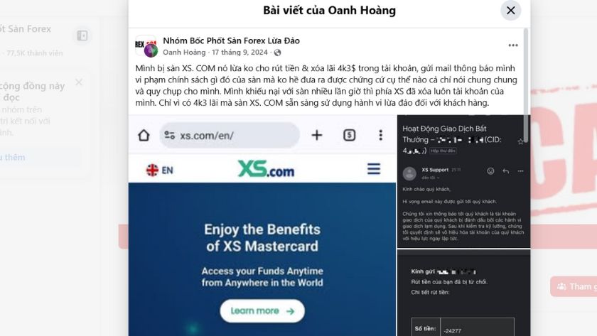 Trader Việt tố cáo sàn XS không cho rút tiền và xóa lãi $4300