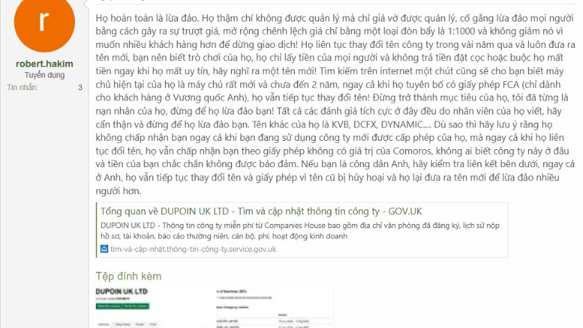 Trader đánh giá về sàn Dupoin trên FPA