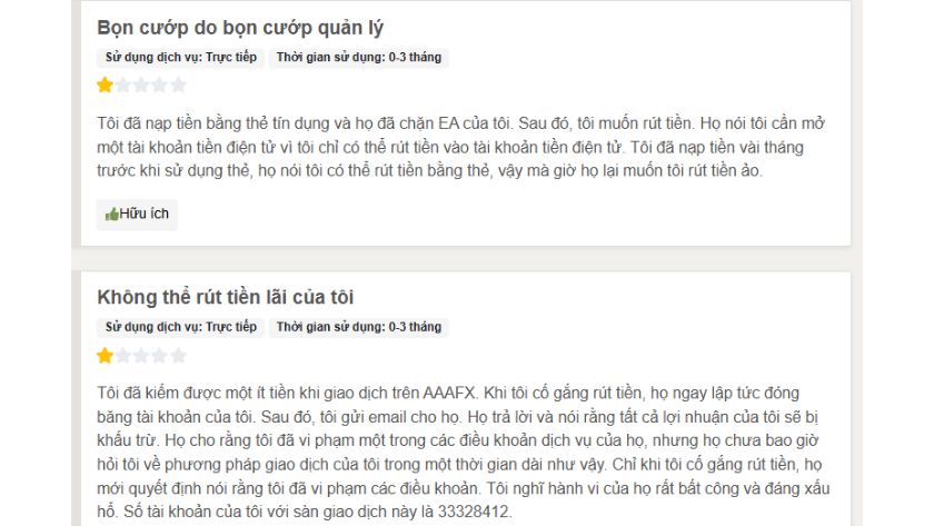 Trader không thể rút tiền trên AAAFx