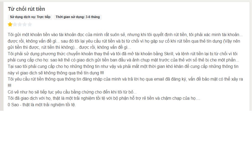Trader tố cáo NordFX từ chối rút tiền trên FPA