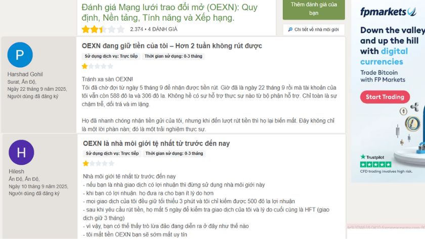 Trader tố cáo OEXN giữ tiền của khách hàng trên Forex Peace Army