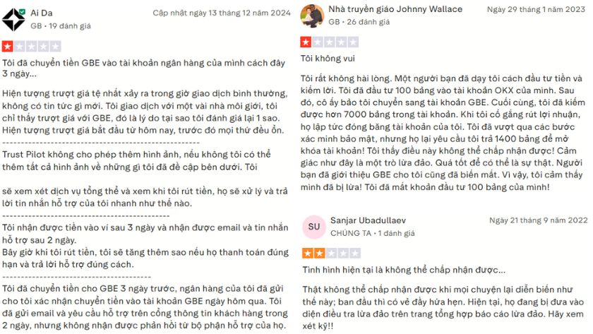 Đánh giá của trader về GBE Brokers trên Trutspilot