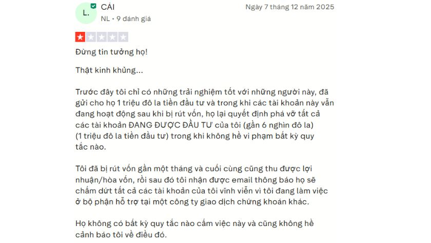 Đánh giá của trader về PIP Traders Funding trên Trustpilot