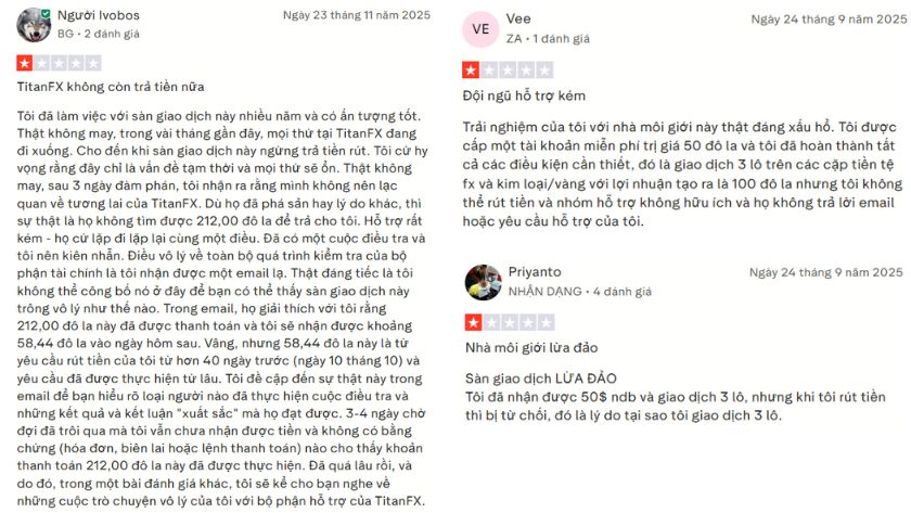 Đánh giá của trader về Titan FX trên Trustpilot
