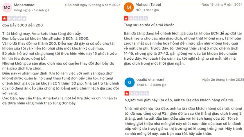 Đánh giá trader về sàn AMarkets trên Trustpilot