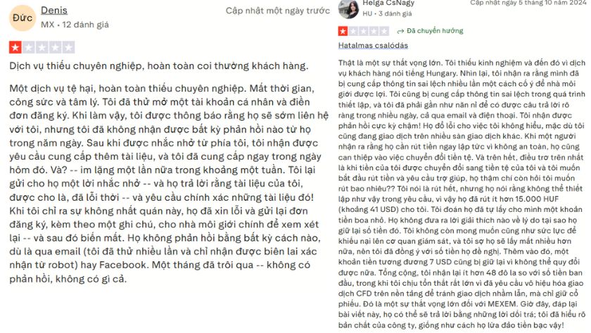 Hỗ trợ khách hàng kém, khó khăn khi rút tiền - trader chia sẻ về MEXEM trên Trustpilot