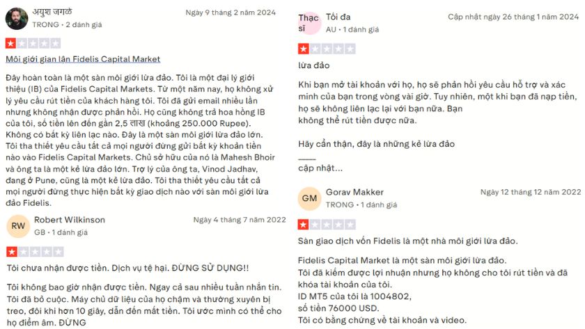 Hơn 83% trader đánh giá 1 sao về Fidelis Capital Markets trên Trustpilot