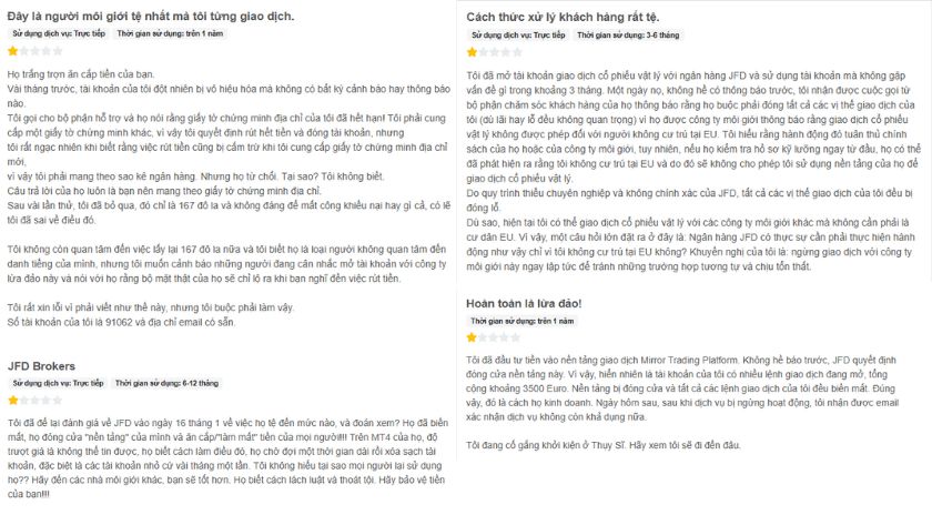 Khá nhiều lời tố cáo JFD Brokers lừa đảo trên FPA