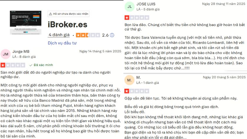 Một vài đánh giá của trader về sàn iBroker trên Trustpilot