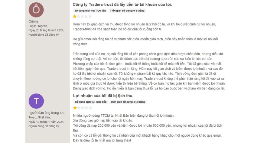 Nhiều trader tố cáo sàn Traders Trust xóa lợi nhuận trên Forex Peace Army