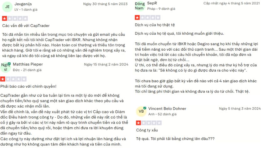 Những đánh giá không mấy tích cực của trader CapTrader trên Trustpilot