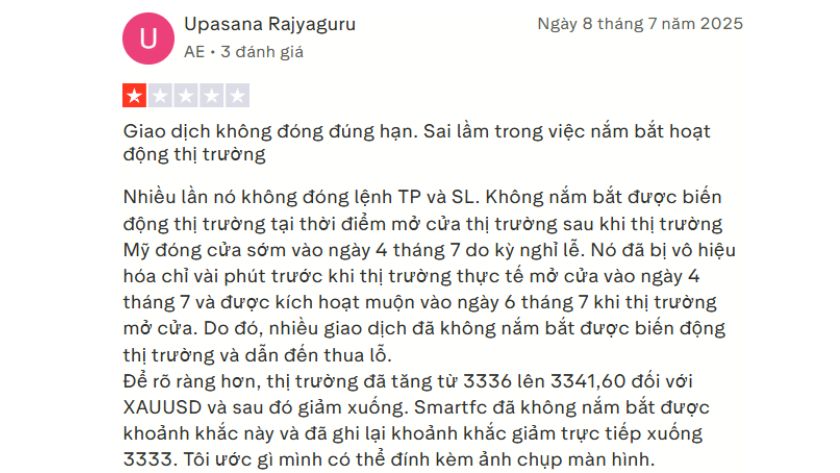 Phản hồi của trader về sàn SmartFX trên Trustpilot
