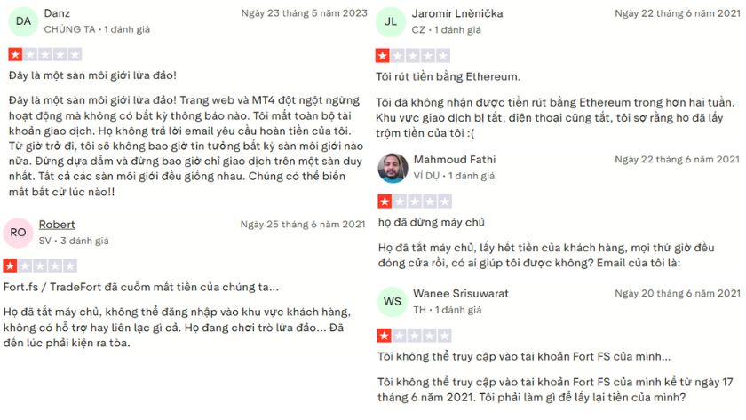 Rất nhiều trường hợp trader phản ánh không thể rút tiền, không thể truy cập vào tài khoản tại FortFS