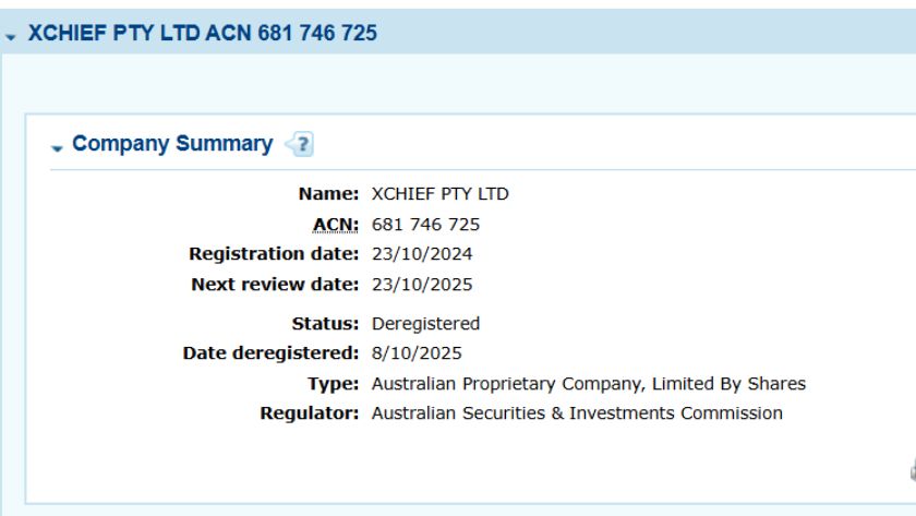 Thông tin giấy phép ASIC của ForexChief