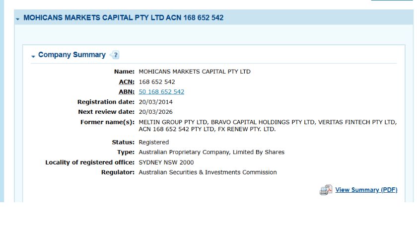 Thông tin giấy phép ASIC của MH Markets