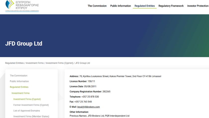 Thông tin giấy phép CySEC của JFD Brokers