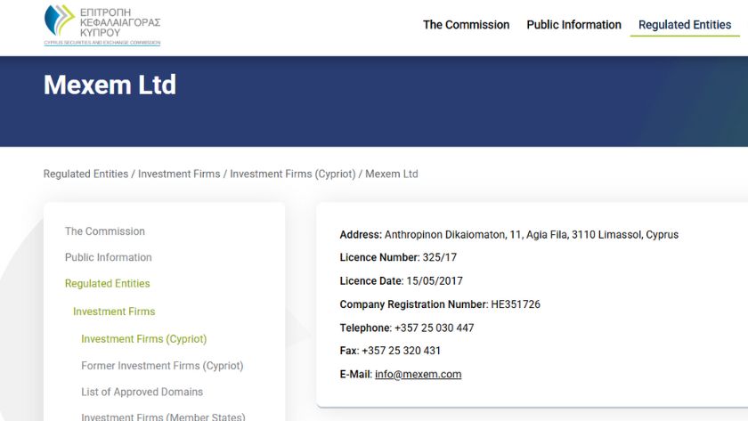 Thông tin giấy phép CySEC của MEXEM