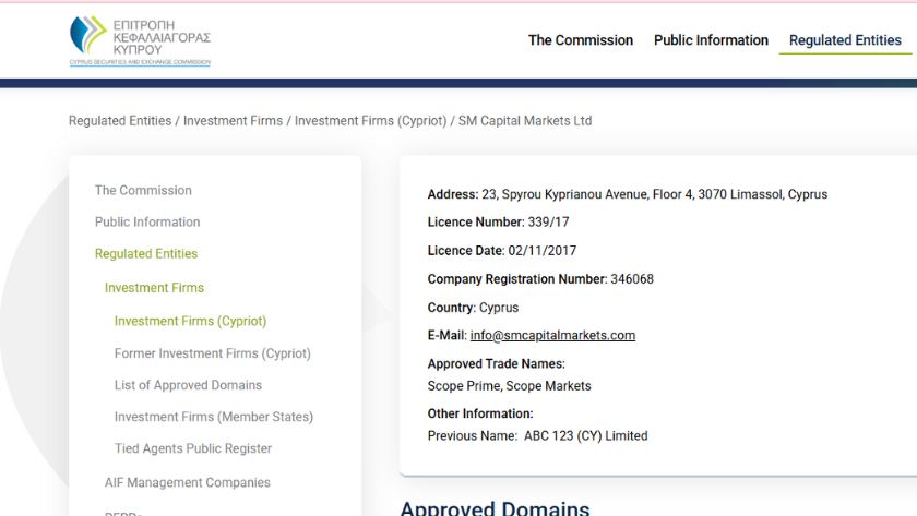 Thông tin giấy phép CySEC của Scope Markets