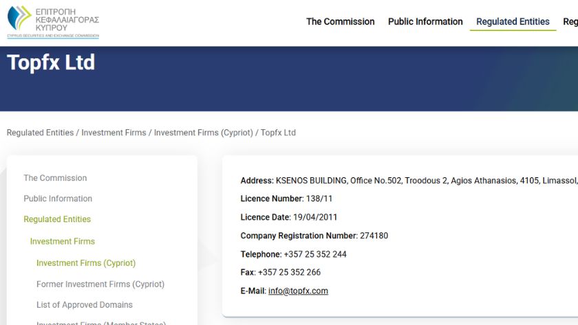 Thông tin giấy phép CySEC của TopFX