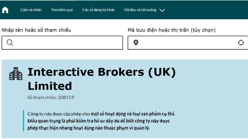 Thông tin giấy phép FCA của Interactive Brokers
