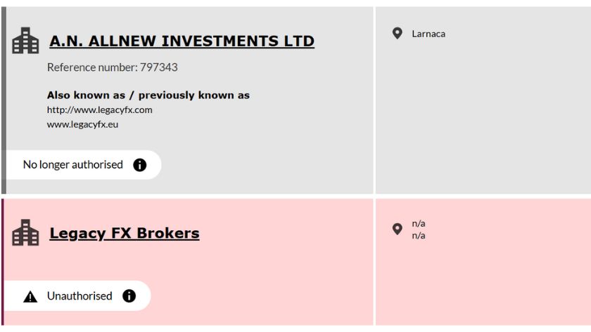 Thông tin giấy phép FCA của LegacyFX